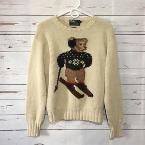 RARE Polo Ralph Lauren skiing bear linen sweater